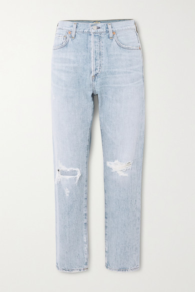 Citizens Of Humanity Liya Distressed High Rise Straight Leg Jeans In Light Denim Modesens
