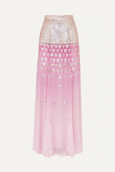 Temperley London Mirela Dégradé Sequin-embellished Chiffon Maxi Skirt In Pink