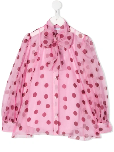Dolce & Gabbana Kids' Polka Dot Print Blouse In Pink
