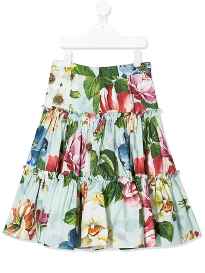 Dolce & Gabbana Kids' Floral-print Tiered Gathered Skirt In Multicolor