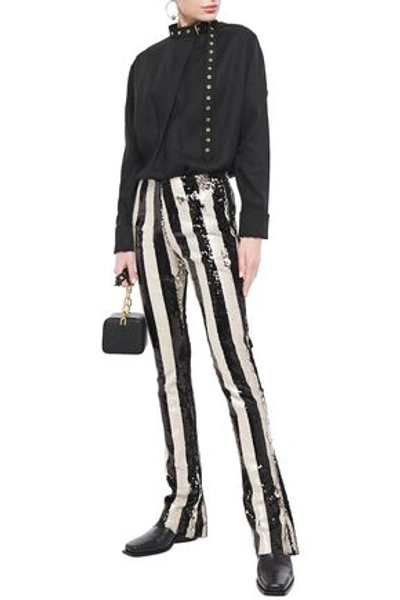 Marques' Almeida Striped Sequined Tulle Bootcut Pants In Black