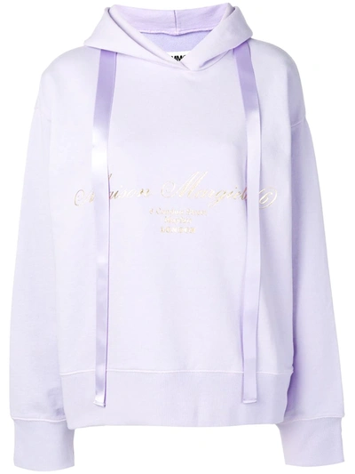 Mm6 Maison Margiela Satin-trimmed Cutout Printed French Cotton-terry Hoodie In Purple