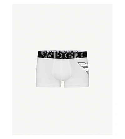 Emporio Armani Mens White Eagle Slim-fit Stretch-cotton Trunks S