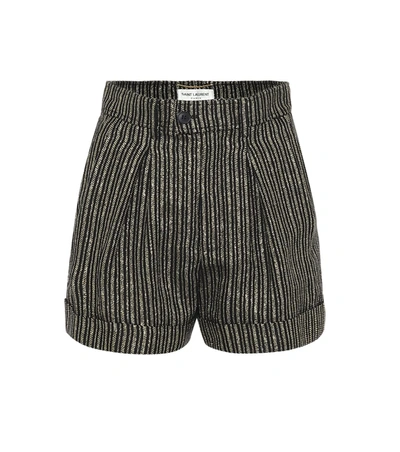Saint Laurent High-rise Striped Linen-blend Shorts In Black