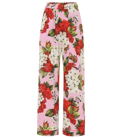 Dolce & Gabbana Floral Silk-satin Pajama Pants In Gerani Fondo Rosa