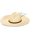 Saint Laurent Straw Leather-trimmed Hat In Beige,black