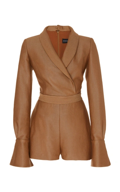 Brandon Maxwell Wrap- Detailed Wool-silk Twill Jumpsuit In Brown