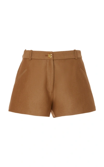 Brandon Maxwell Tweed Low-rise Mini Shorts In Brown