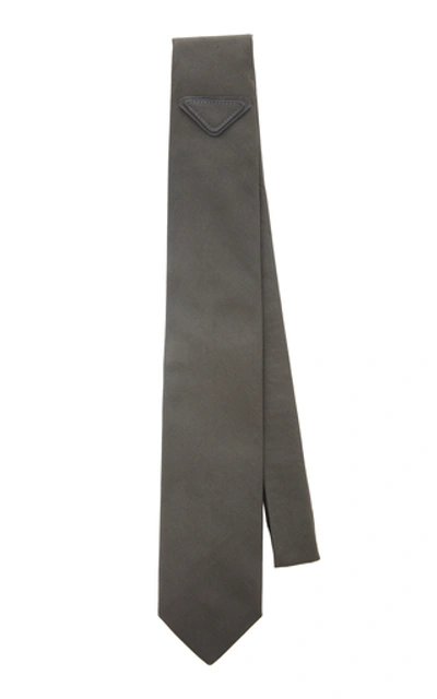 Prada Logo-detailed Poplin Tie In Grey