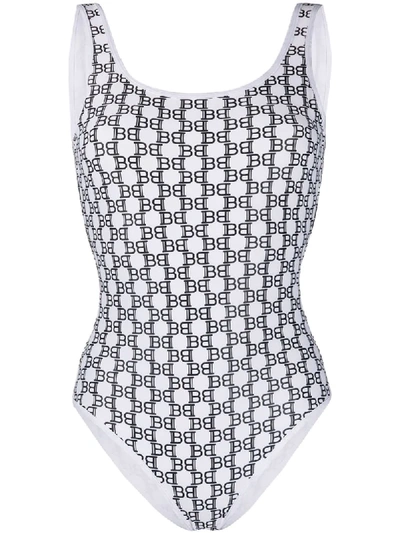 Balmain Logo-print One-piece Swimsuit In White