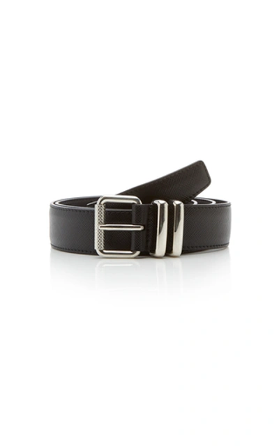 Prada Textured-leather Belt In Black