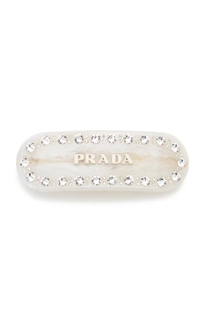 Prada Plex Jeweled Barrette In White