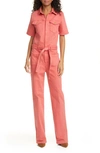 Frame Le Bardot Belted Utility Jumpsuit In Cherry