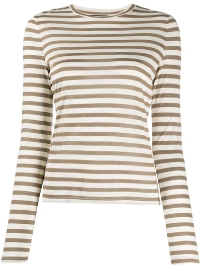 Theory Tiny Tee Striped Long-sleeved Stretch-jersey T-shirt In Neutrals