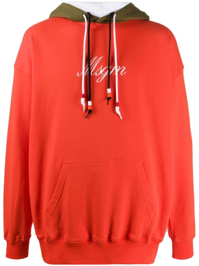 Msgm Logo Print Cotton Jersey Double Hoodie In Orange