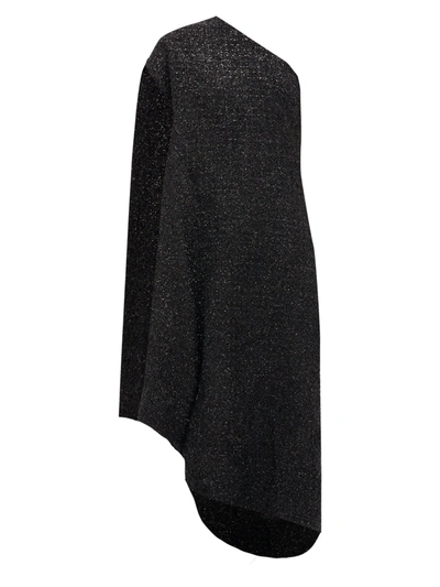 Balenciaga One Shoulder Asymmetric Silk Dress In Black