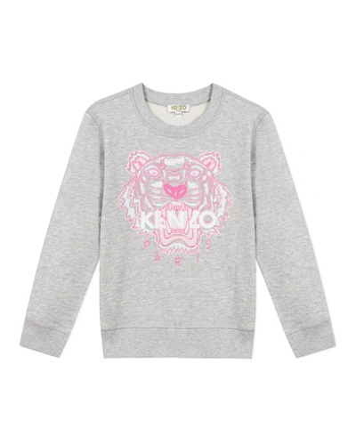 Kenzo Kids' Girl's Embroidered Tiger Logo Sweatshirt In Gray