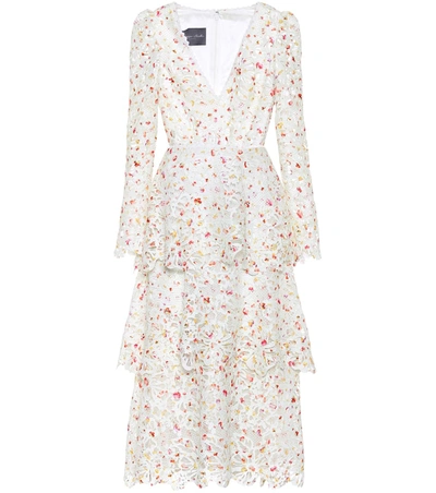 Monique Lhuillier Floral Lace Long-sleeve Dress In White Pattern