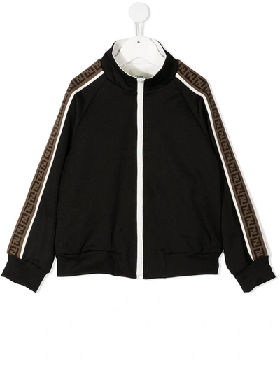 Fendi Kids' Contrasting Stripes Full-zip Jacket In Black
