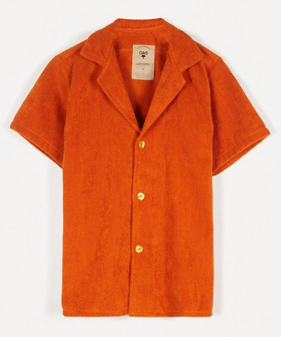 Oas Cuba Terry Cotton Open Collar Shirt In Orange