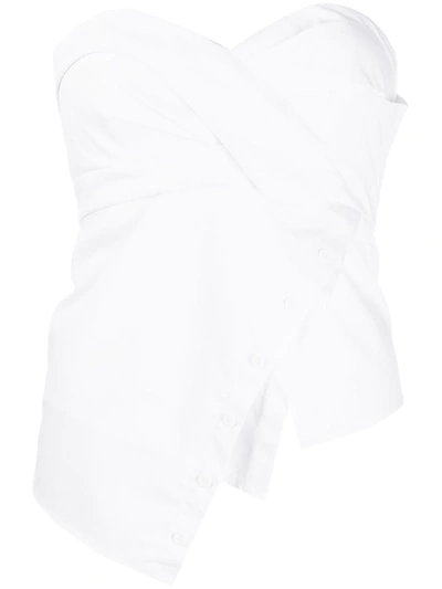 Rta Asymmetric Side Buttoned Strapless Top In White
