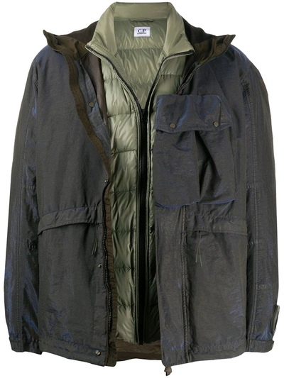 C.p. Company Hooded Layered Style Jacket In Green