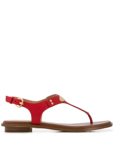 Michael Michael Kors Mk Plate Textured Leather Sandals In Red