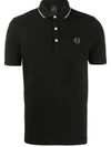 Armani Exchange Stripe Collar Cotton Blend Polo Shirt In Black