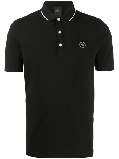 Armani Exchange Stripe Collar Cotton Blend Polo Shirt In Black