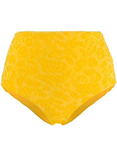 Mara Hoffman Floral Embroidered High-waisted Bikini Bottoms In Yellow