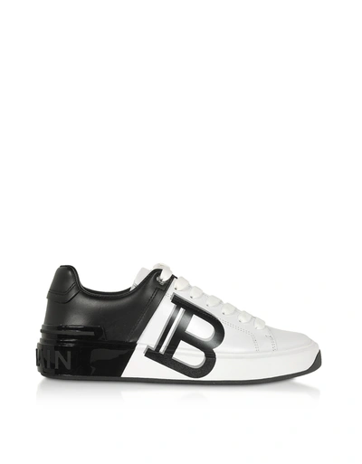 Balmain B-court Bicolor Sneakers With Printed Logo In White