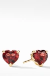 David Yurman Chatelaine Heart Stud Earrings In 18k Yellow Gold With Garnet In Red/gold