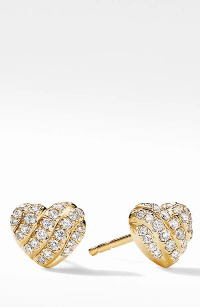 David Yurman Cable Collectibles Heart Stud Earrings In 18k Yellow Gold With Pave Diamonds