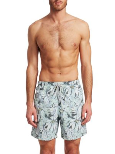 Saks Fifth Avenue Collection Palm Tree Swim Shorts In Green Blue