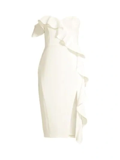 Aidan Mattox Asymmetric Ruffle One-shoulder Crepe Dress In Ivory