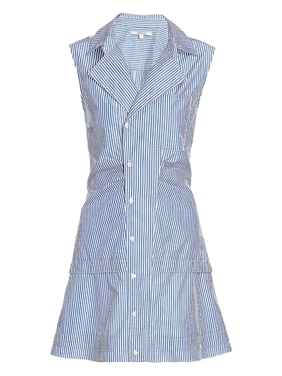 Derek Lam 10 Crosby Satina Sleeveless Button Front Shirt Dress In Blue White