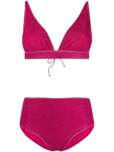 Oseree Lumiere High-rise Metallic Bikini In Fuxia