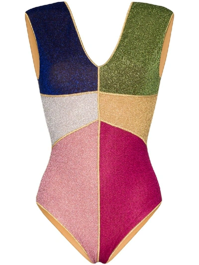 Oseree Lumière Colour Block Swimsuit In Blue