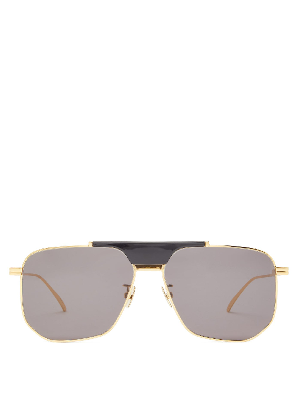 Bottega Veneta Angular Aviator Metal Sunglasses In Grey Gold | ModeSens
