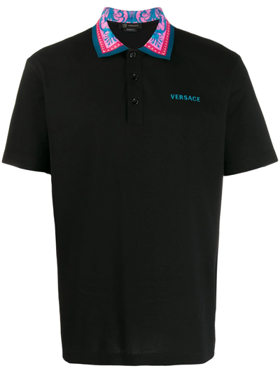 Versace Black Short Sleeve Cotton Polo Shirt