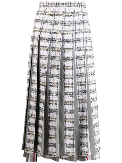 Thom Browne Checked Pleated Skirt In Grey