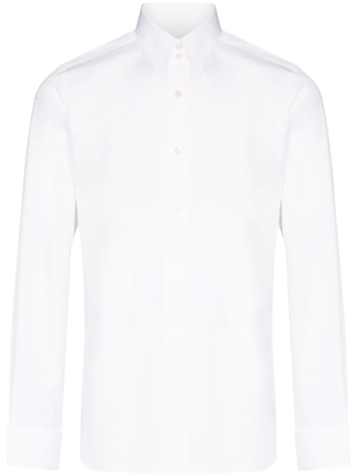 Tom Ford Broadcloth Button Long Sleeve Shirt In White