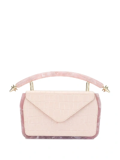 Okhtein Dalilah Croc-leather Box Clutch In Pink