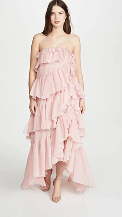 Giambattista Valli Ruffled Silk Georgette Long Dress In Powder Rose