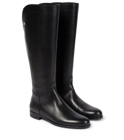 Loro Piana 20mm Welly Leather Tall Boots In Black