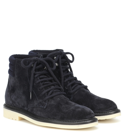 Loro Piana Icer Walk Suede Ankle Boots In Blue