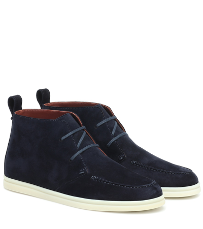 Loro Piana Namib Walk Suede Ankle Boots In Blue