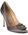 Manolo Blahnik 70mm Hangisi Swarovski Silk Satin Pumps In Grey