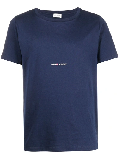 Saint Laurent Logo Print T-shirt In Blue
