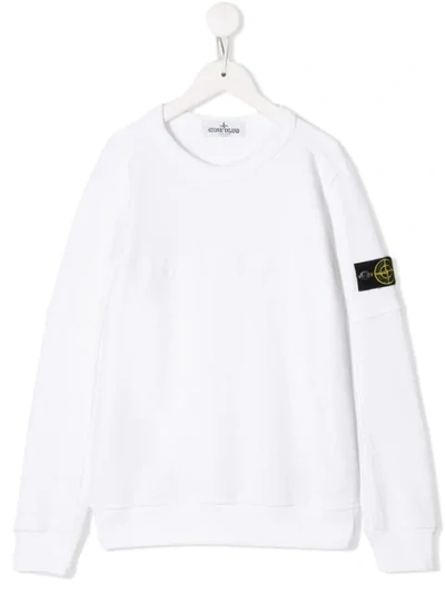 Stone Island Junior Teen Round Neck Long Sleeve Top In White